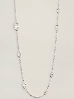 Sterling Silver Oval Link Long Necklace - White